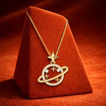 Diamond Star Saturn Planet Pendant For April Born