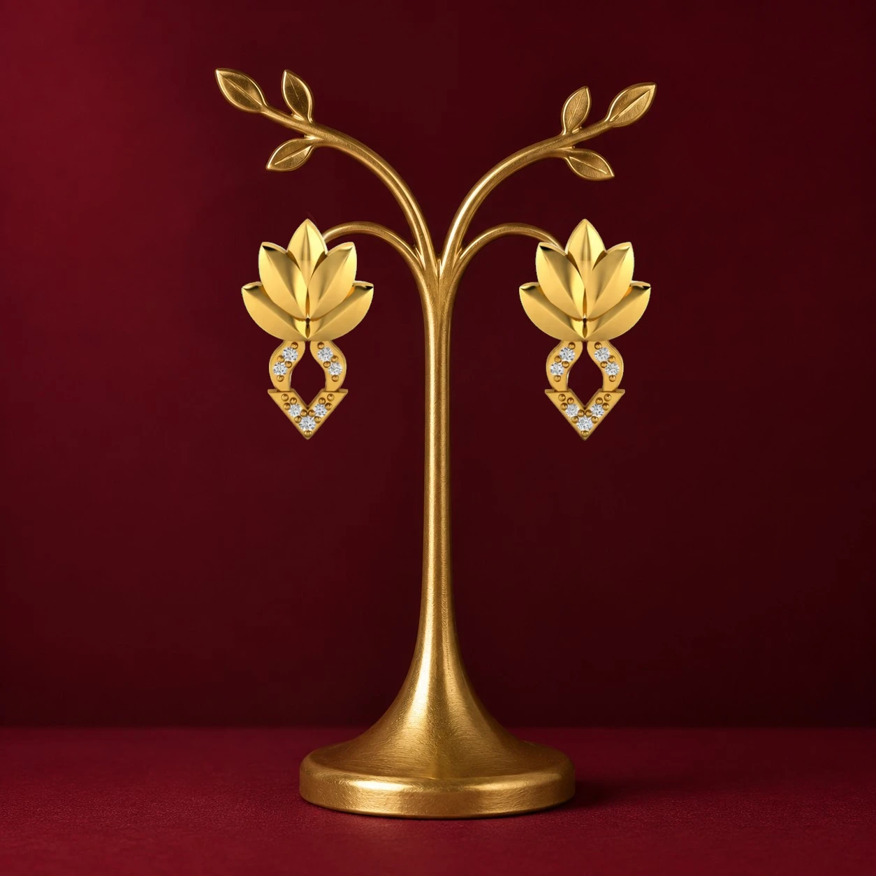 Diamond Studs Lotus Flower Earrings