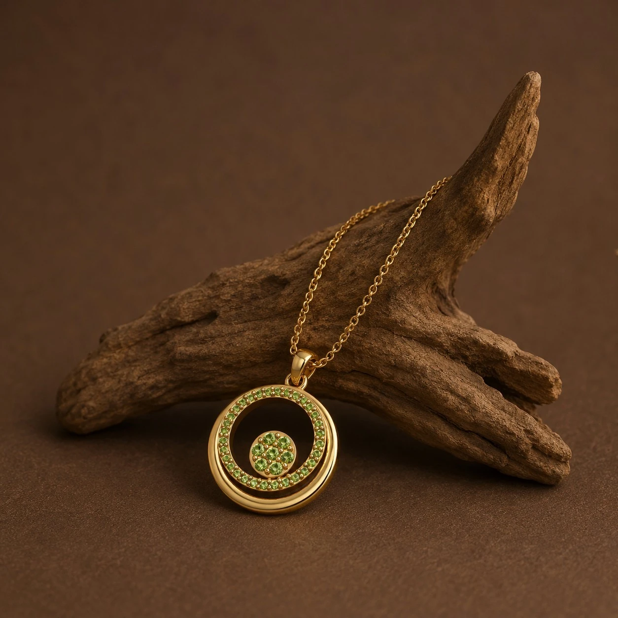 Double Circlet Peridot Drop Pendant for leo