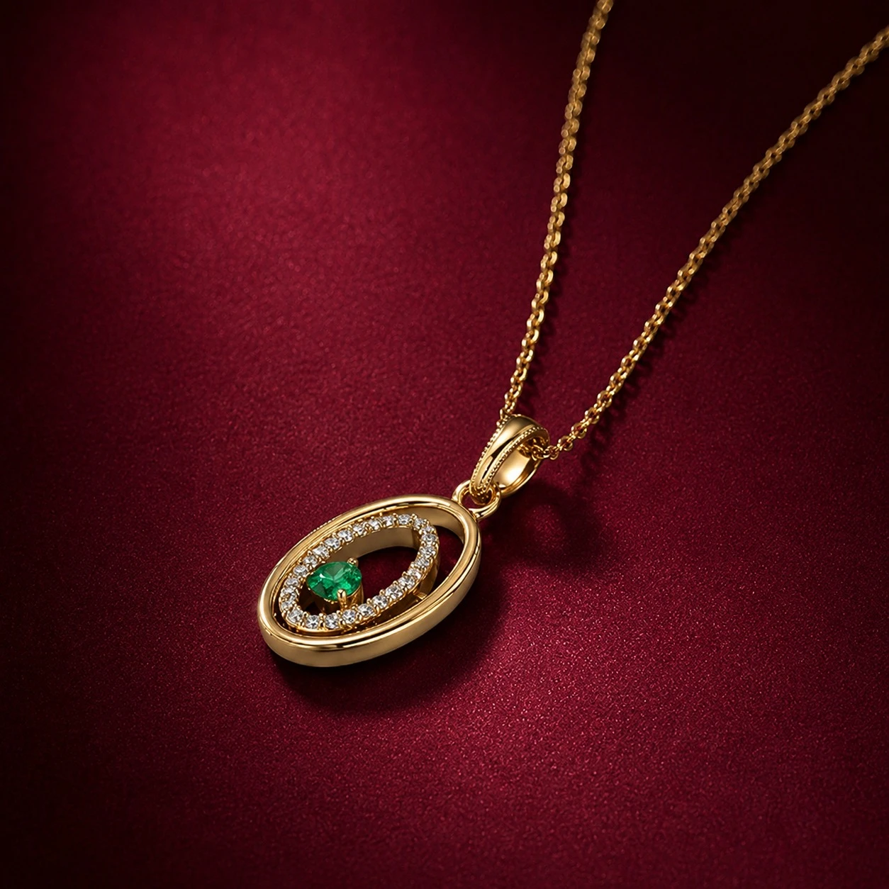 Fashion Double Halo Oval Emerald Gold Plated Pendant
