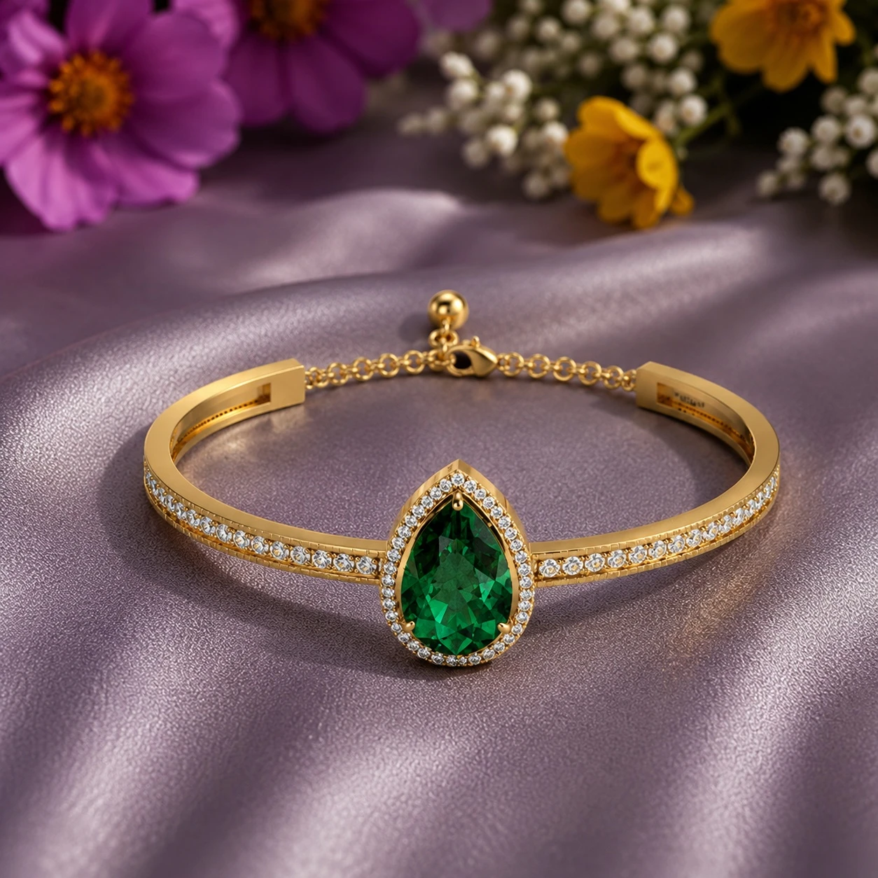 Teardrop Emerald Gold Filled Bracelet