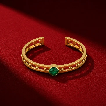 Cushion-Cut Emerald Bubble Gold Filled Handcuff Bracelet