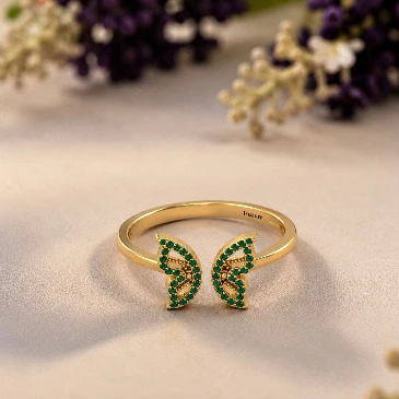 Round Emerald Open Butterfly Gold Filled Adjustable Ring