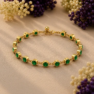 Round Emerald Gold Filled Chain Bracelet