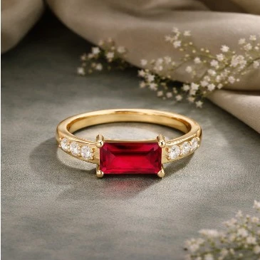 Emerald Cut Garnet Diamond Ring