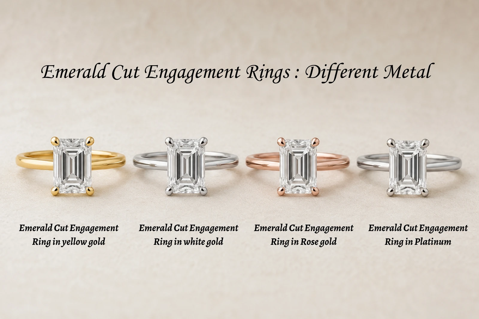 Emerald cut engagement rings in white gold yellow gold rose gold and platinum