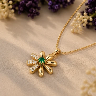 Emerald Gold Filled Daisy Flower Pendant