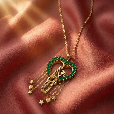 Emerald Gold Filled Dancing Couple Heart Pendant