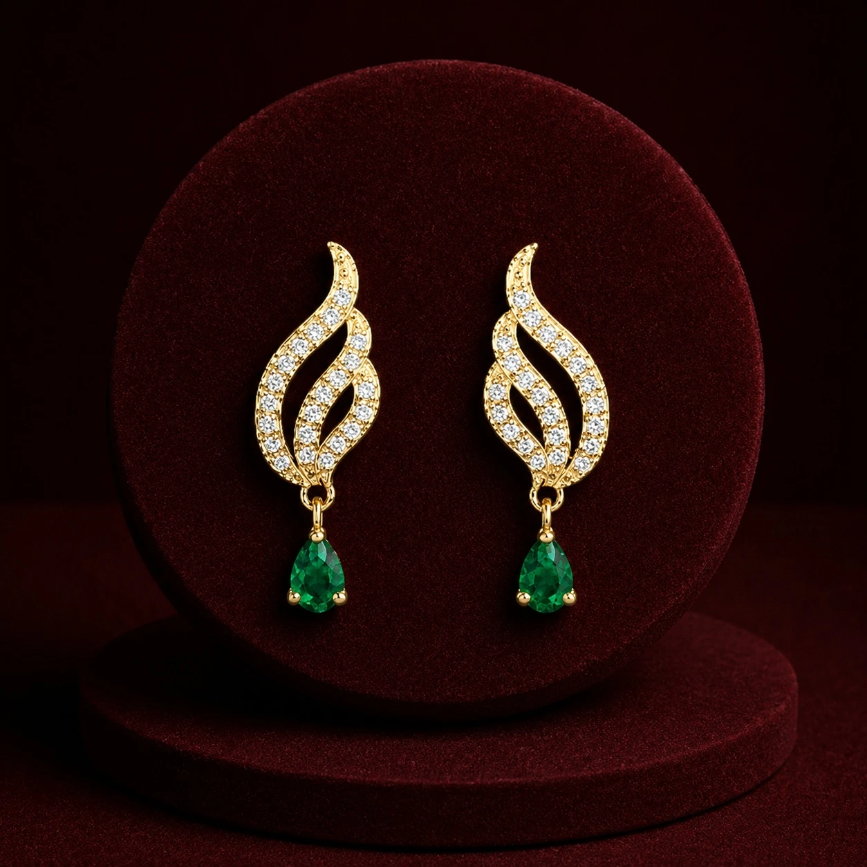 Gold Filled Statement Teardrop Emerald Earrings