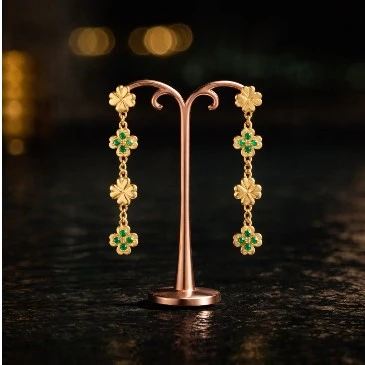 Gold Filled Clover Danglers Emerald Earrings