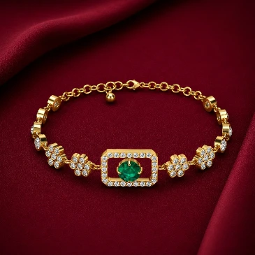 Gold Plated Emerald Flower Chain Tennis Bracelet