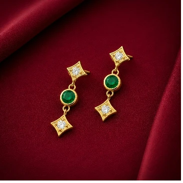 Drops & Danglers Gold Plated Emerald Earrings