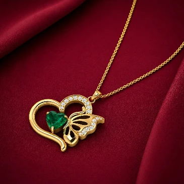 Emerald Gold Plated Butterfly Heart Pendant