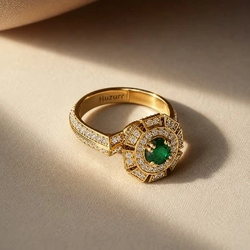 Emerald Diamond Victorian Gold Plated Ring