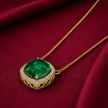 Cushion-Cut Emerald Gold Plated Halo Charm Pendant