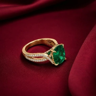 Cushion-Cut Emerald Gold Plated Royal Twisted Shank Ring
