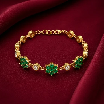 Gold Plated Emerald Flower Chain Tennis Diamond Bracelet