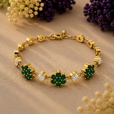Gold Filled Emerald Flower Chain Tennis Bracelet