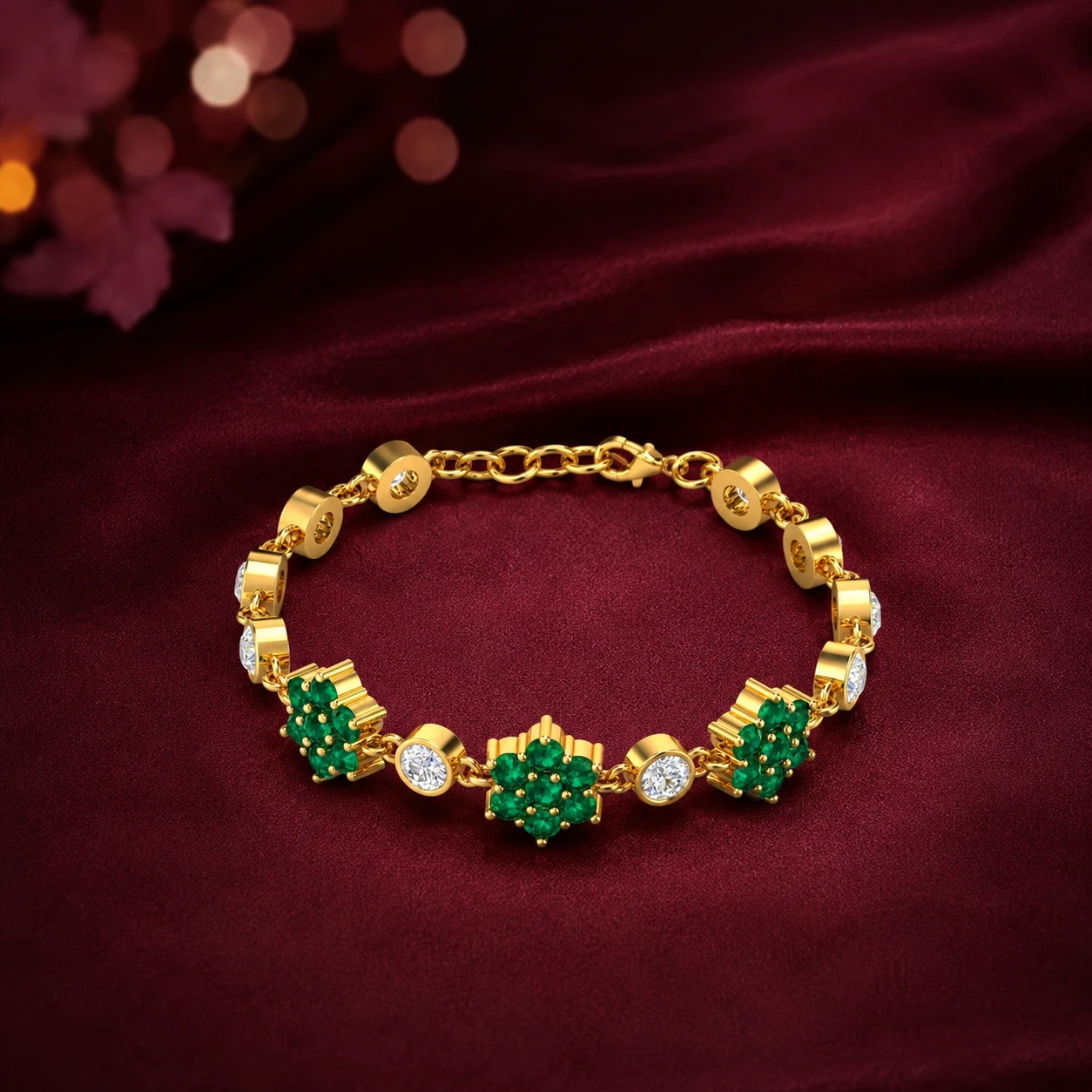 Emerald Flower Chain Tennis Bracelet