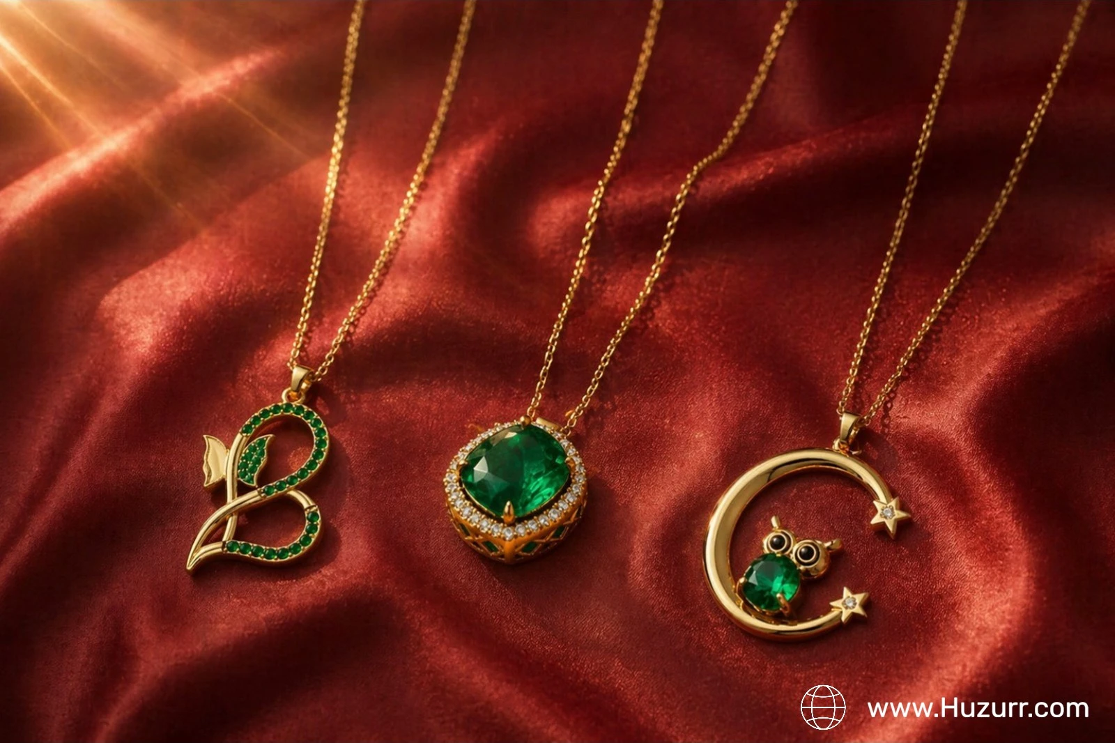 5 Emerald Gold Plated Necklace For Women