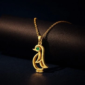 Emerald Gold Plated Penguin Charm Pendant