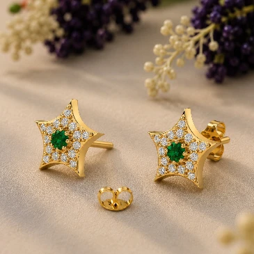 Emerald Little Star Gold Filled Studs Earrings