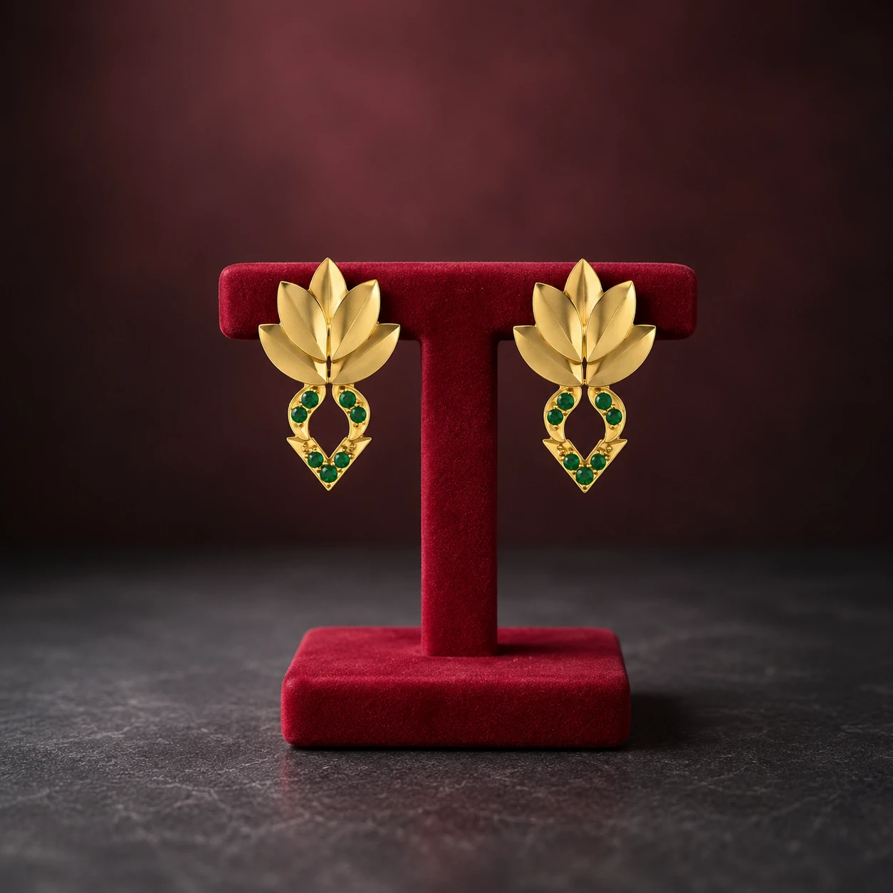 Lotus Flower Emerald Studs Earrings