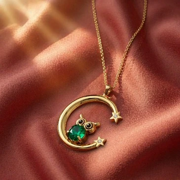 Emerald Gold Filled Moonlight Owl Pendant