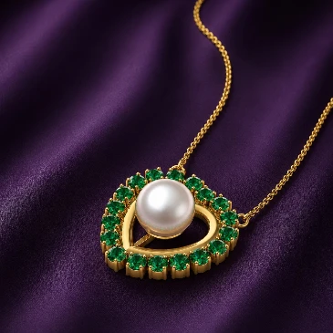Freshwater Pearl And Emerald Gold Plated Heart Pendant