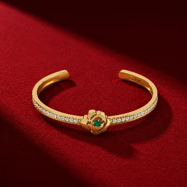 Gold Filled Emerald Rose Flower Bracelet
