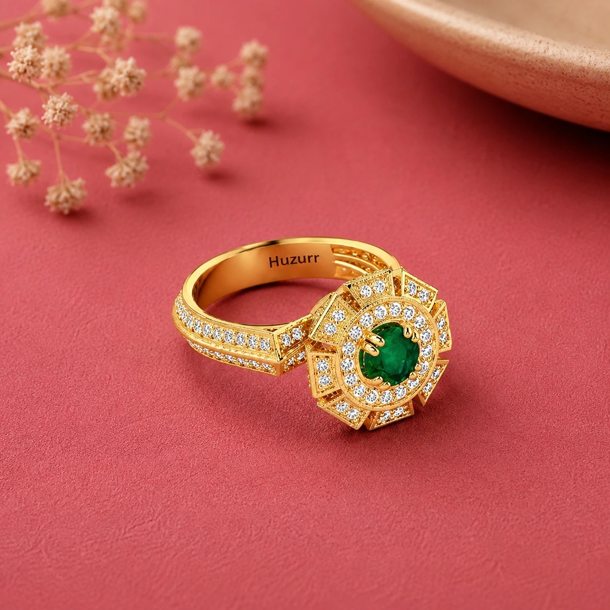Emerald Diamond Victorian Gold Plated Ring