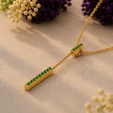 Designer Emerald Stick Drop Gold Plated Pendant