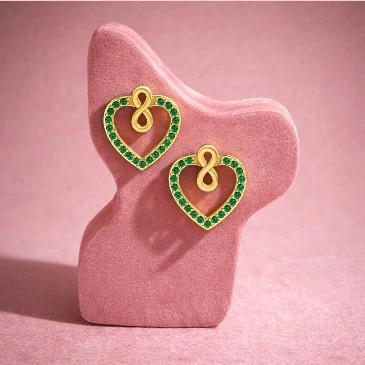 Emerald Studs Infinity Heart Earrings