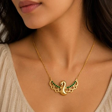 Emerald Gold Filled Swan Pendant