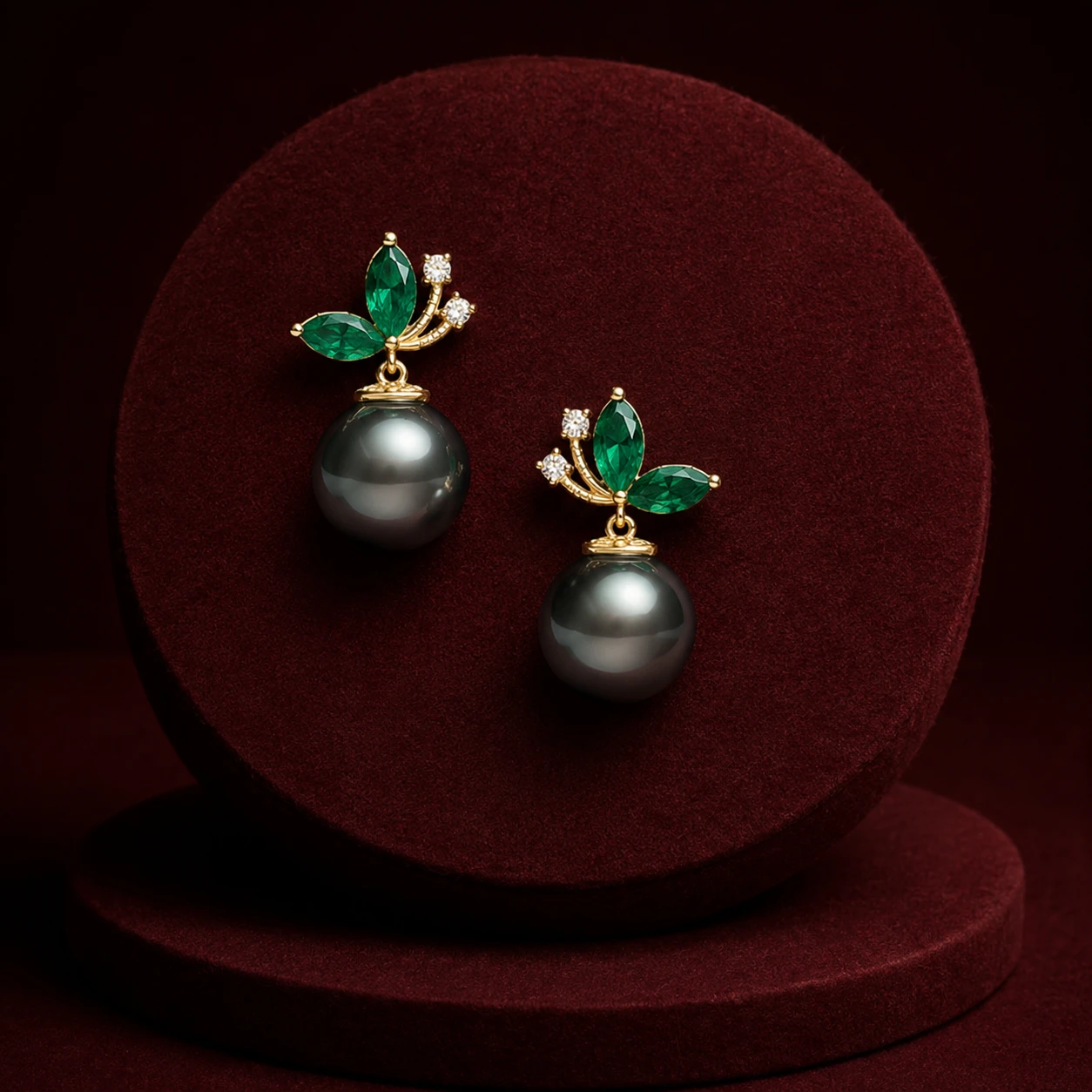 Emerald Tahitian Pearl Drop Earrings