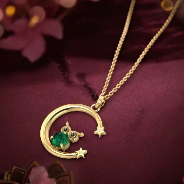 Emerald Moonlight Virgo Bird Symbol Owl Pendant