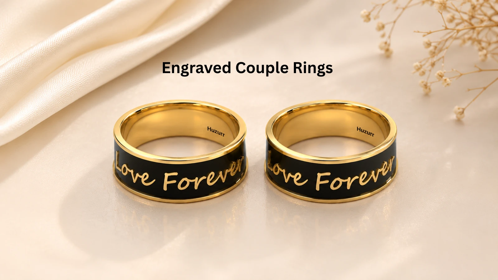 Engraved Couple Rings with love forever engraving in gold plating