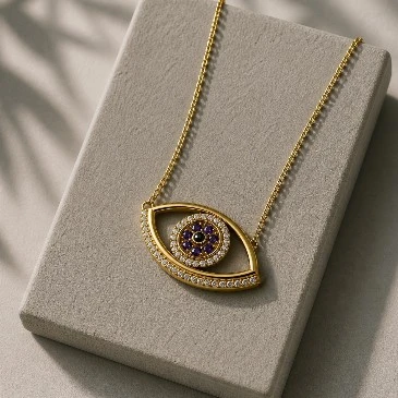 Blue Sapphire Gold Filled Evil Eye Pendant