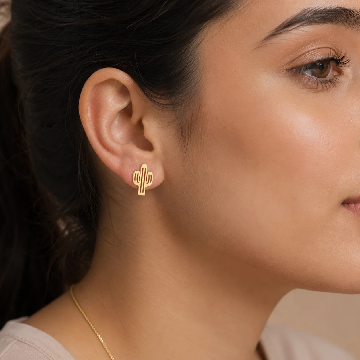 Fashion Cactus Studs Gold Filled Earrings