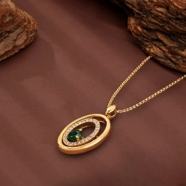 Gold Plated Fashion Double Halo Oval Emerald Pendant