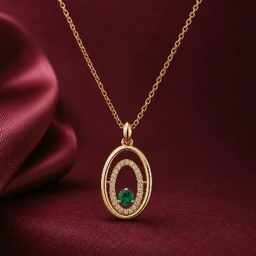 Fashion Double Halo Oval Emerald Gold Plated Pendant