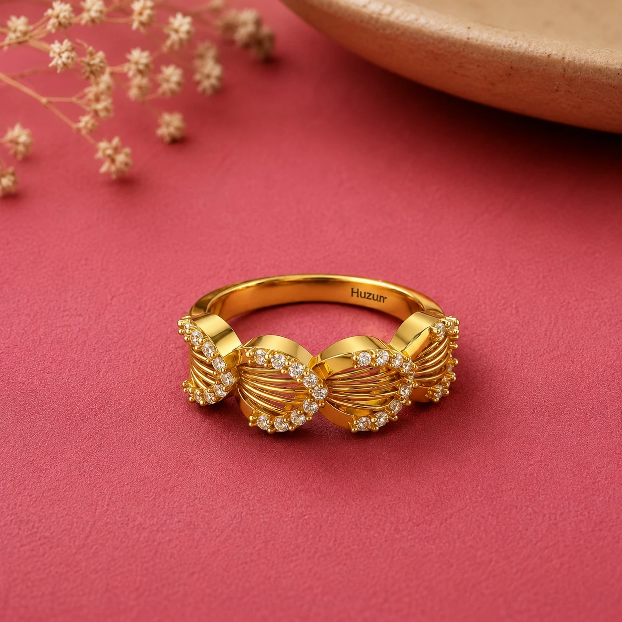  Feather Gold Plated Diamond Ring