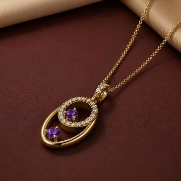 February Birthstone Double Up Open Oval Amethyst Pendant