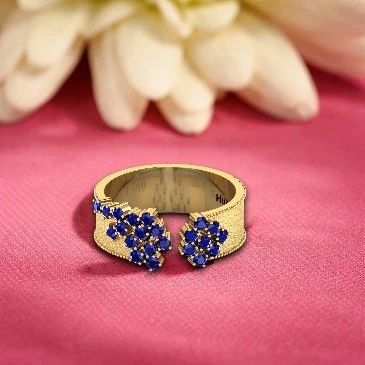 Floral Blue Sapphire Open Cuff Band Ring