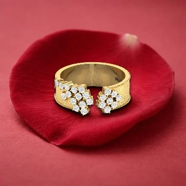 Floral Diamond Open Cuff Band Ring