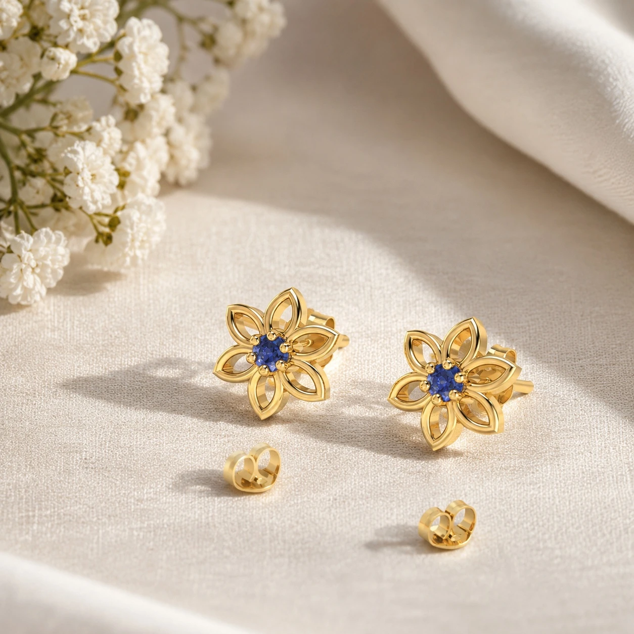 Floral Tanzanite Solitaire Studs
