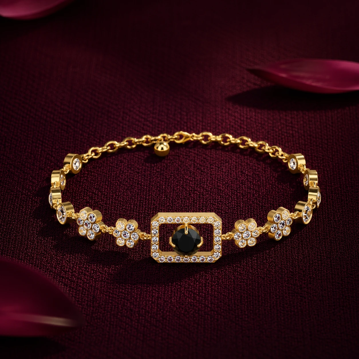 Flower Black Diamond Tennis Chain Bracelet For April Born