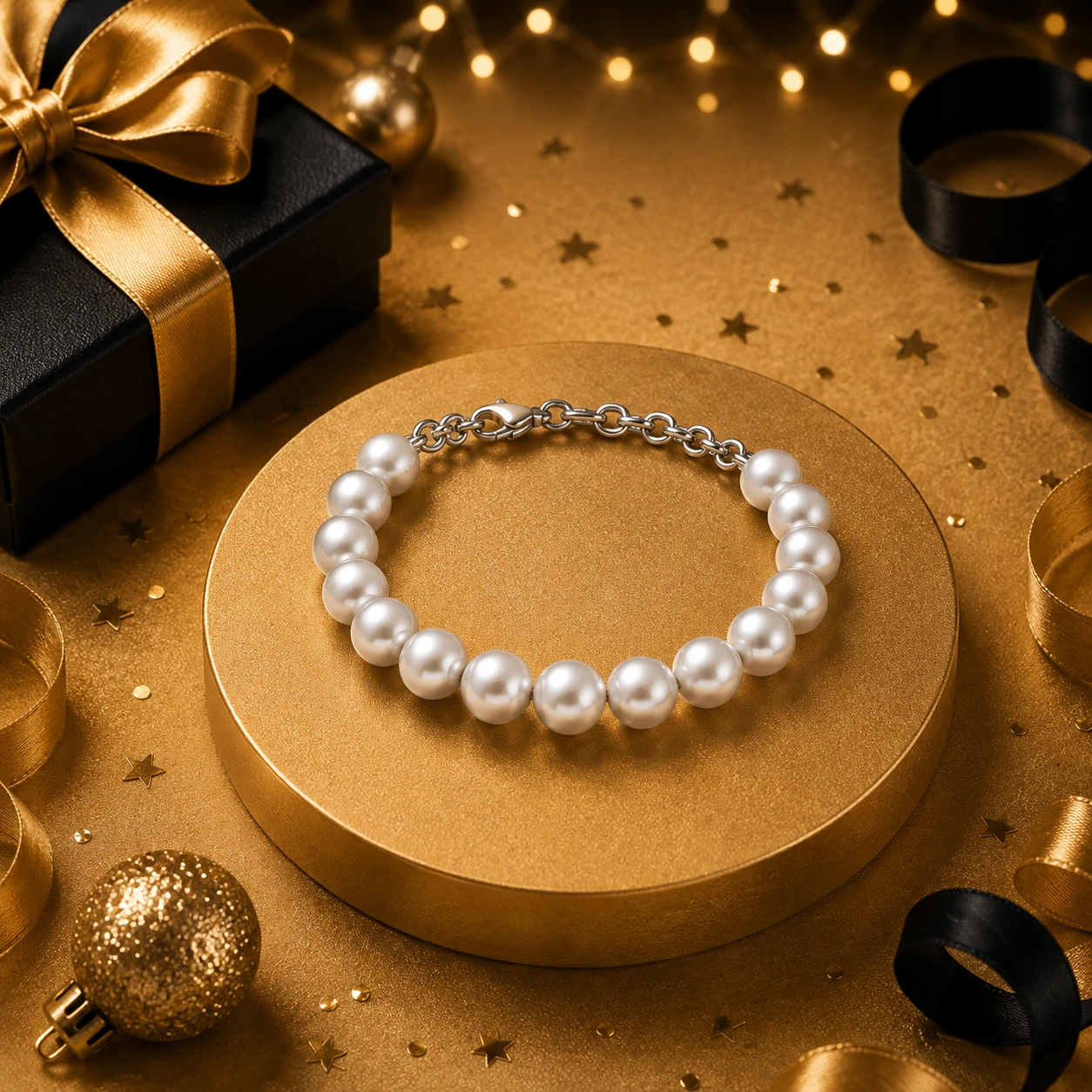 freshwater white pearl beads chain tennis bracelet with a lobster claw clasp