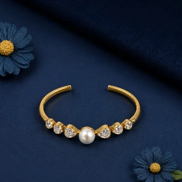Freshwater Pearl & Heart-Cut Diamond Gold Plated Cuff Bracelet
