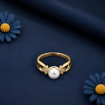 Freshwater Pearl Diamond Gold Plated Ring